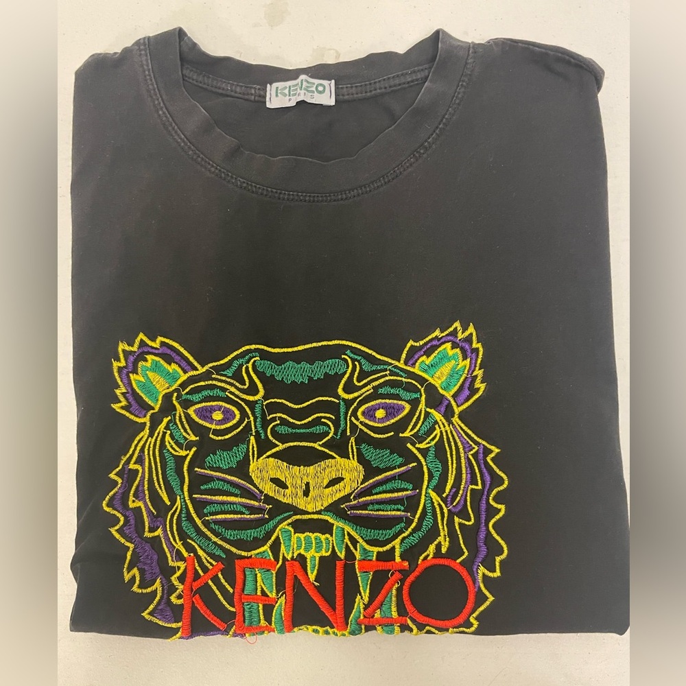 KENZO PARIS Embroidered Tiger Cotton T-Shirt in Black (Multi) Size‎ S